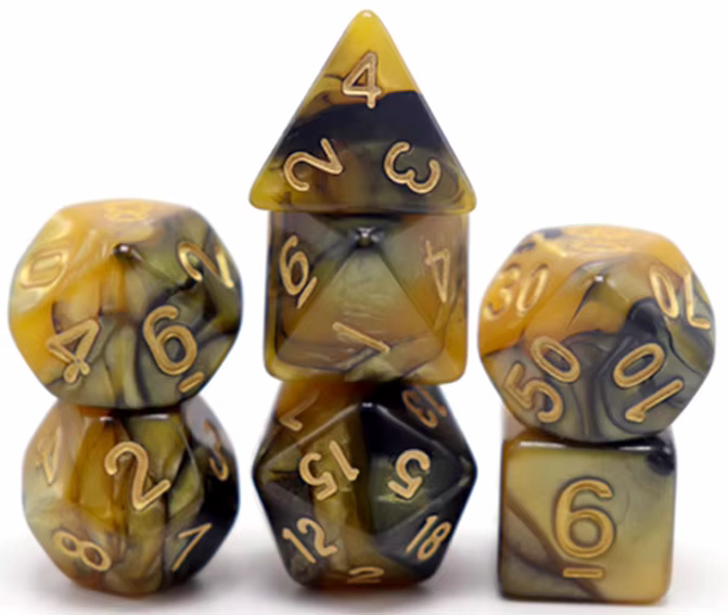 Gold & Black dobbelstenen met gouden cijfers – Luxe D&D Dice Set