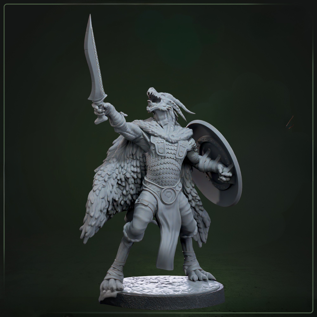 Arrekro Drakkling Warleader D&D miniatuur - meedogenloze drakkling boss leader uit Drakklings of Dragons Keep collectie, hoogdetail resin DND miniaturen voor fantasy tabletop RPG van Quest & Craft