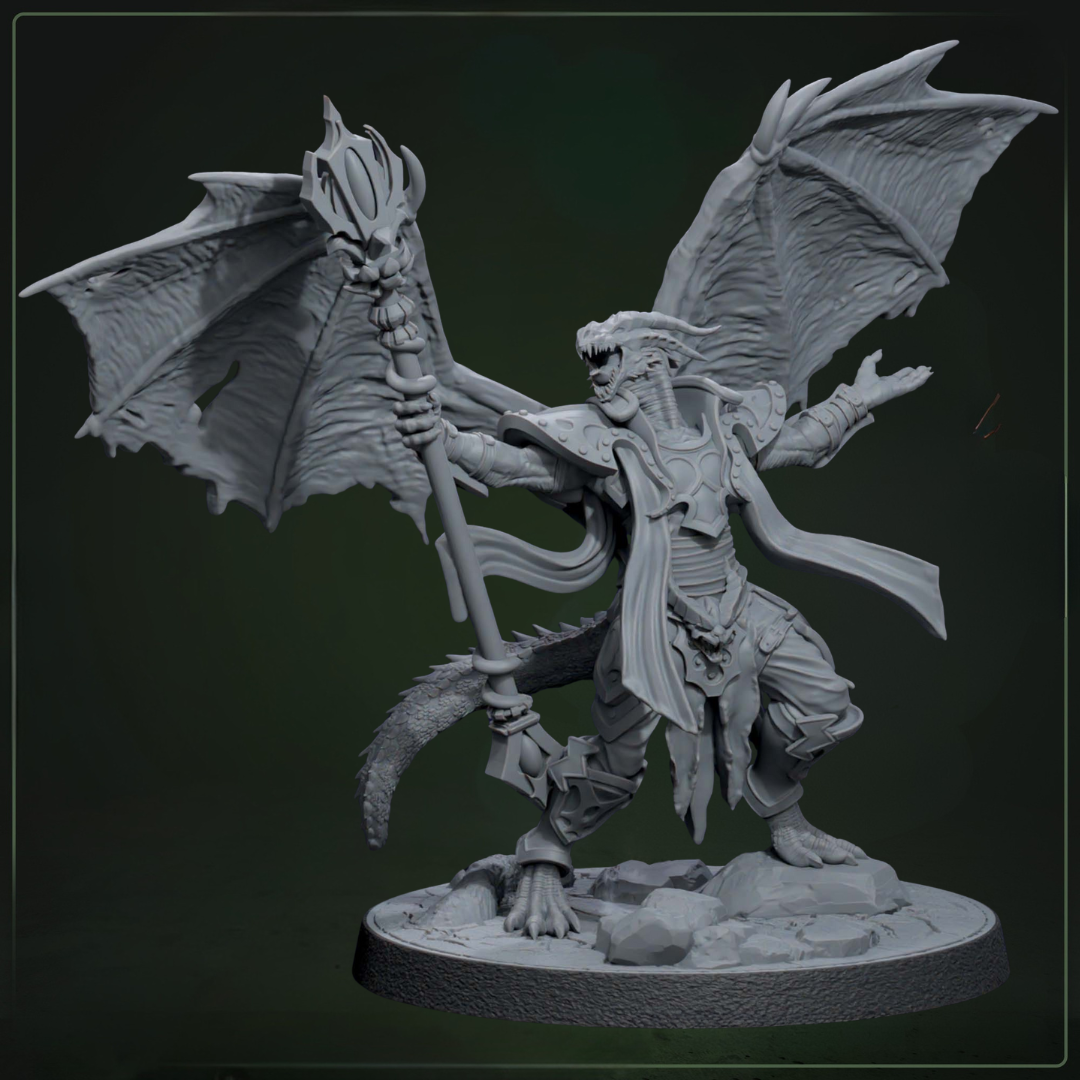 Ascendant Pyrophant Vuurmutant D&D miniatuur - gemuteerde immortal flame hogepriester uit Solaris Drakkarum collectie, hoogdetail resin DND miniaturen voor fantasy tabletop RPG van Quest & Craft
