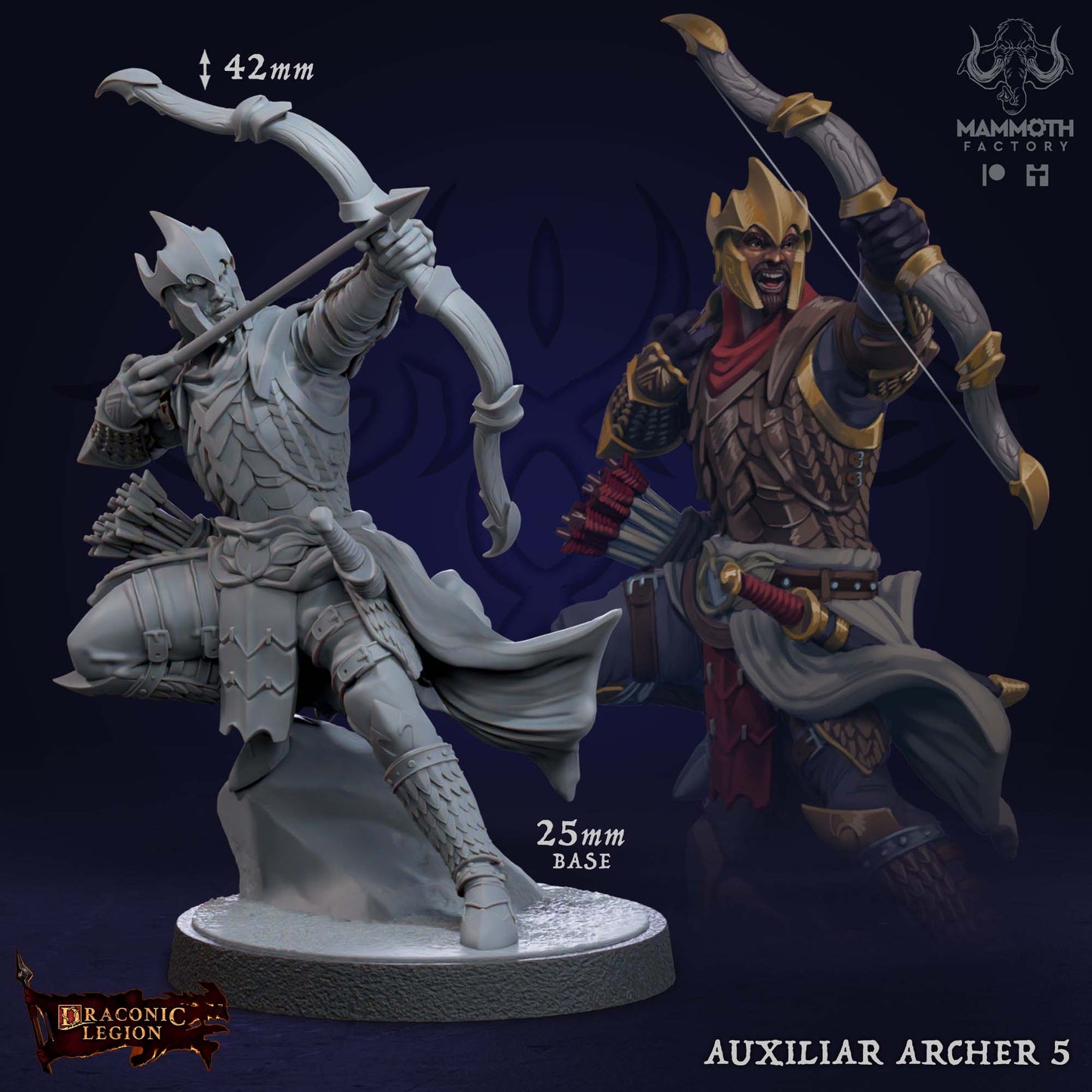 Auxiliar Archer 5 D&D miniatuur - militaire boogschutter uit auxiliar archer warband set, fantasy miniaturen voor tactische campaigns van Quest & Craft