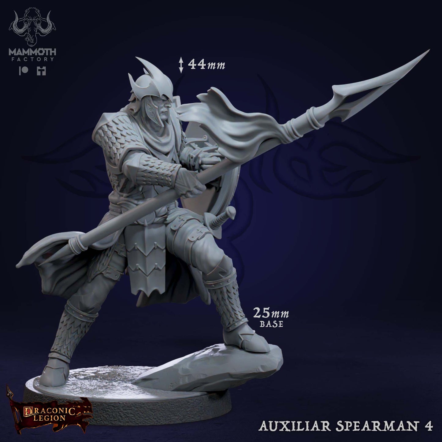 Auxiliar Spearmen 4 D&D miniatuur - professionele Drakkari soldaat uit spearmen formatie, DND miniaturen voor infantry combat encounters bij Quest & Craft