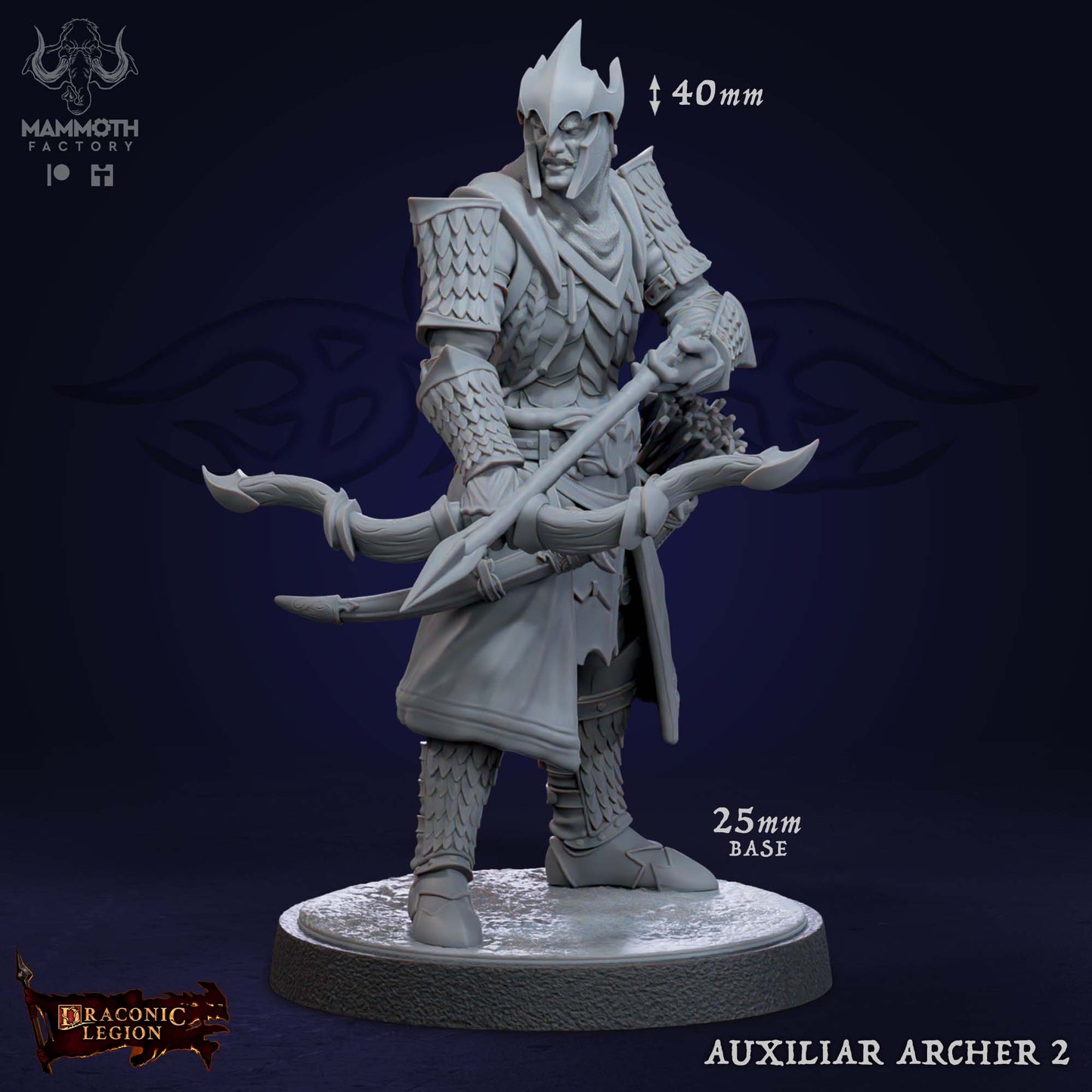 Auxiliar Archer 2 D&D miniatuur - elite archer uit Drakkari boogschutters warband set, fantasy miniaturen voor ranged encounters bij Quest & Craft