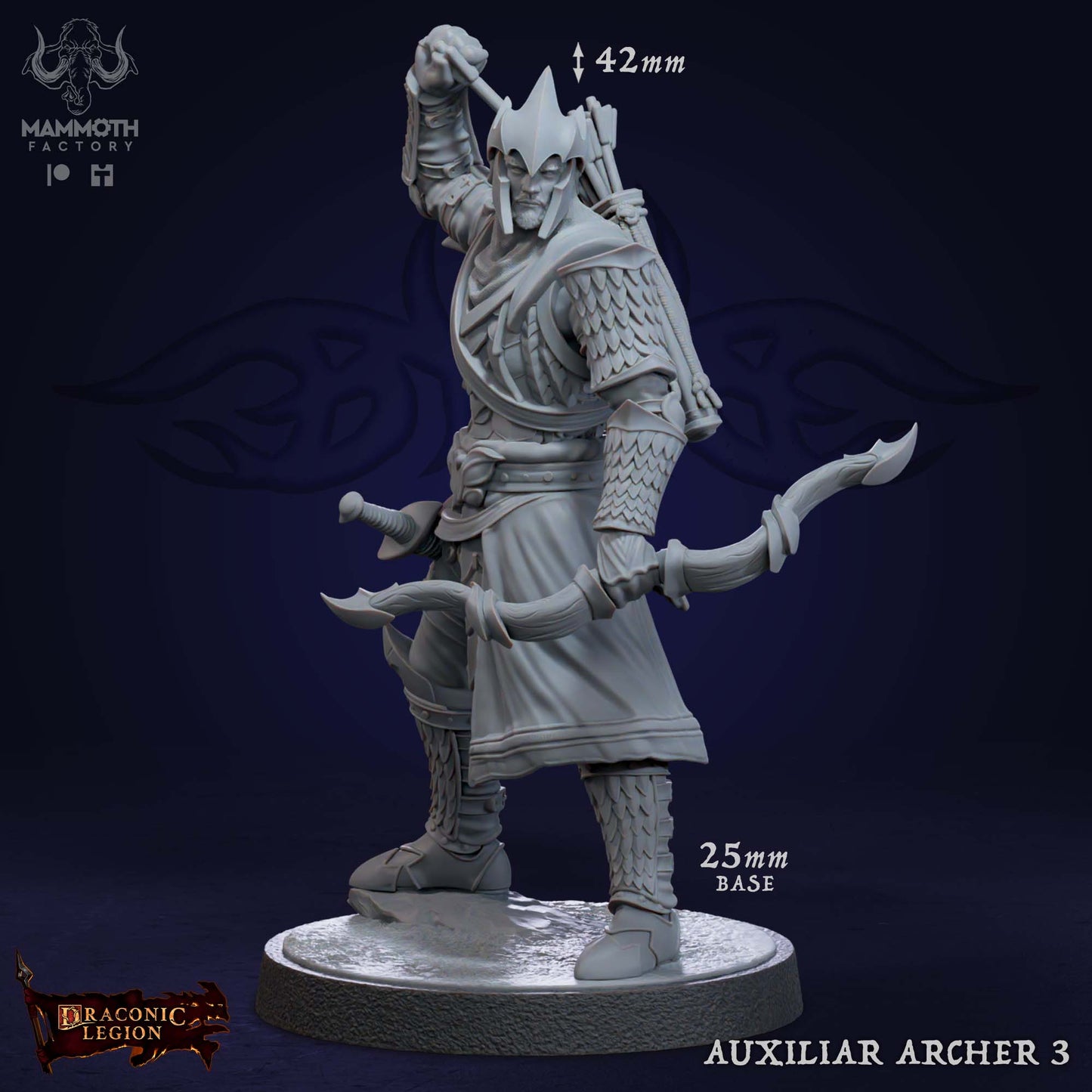 Auxiliar Archer 3 D&D miniatuur - tactische boogschutter uit Draconic Legion collectie, TTRPG miniaturen voor Dungeons & Dragons van Quest & Craft