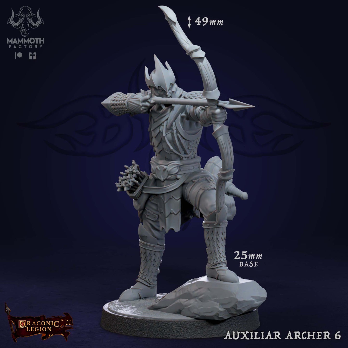 Auxiliar Archer 6 D&D miniatuur - complete Drakkari boogschutters warband uit Draconic Legion set, Nederlandse kwaliteit Quest & Craft miniaturen nederland voor archer encounters