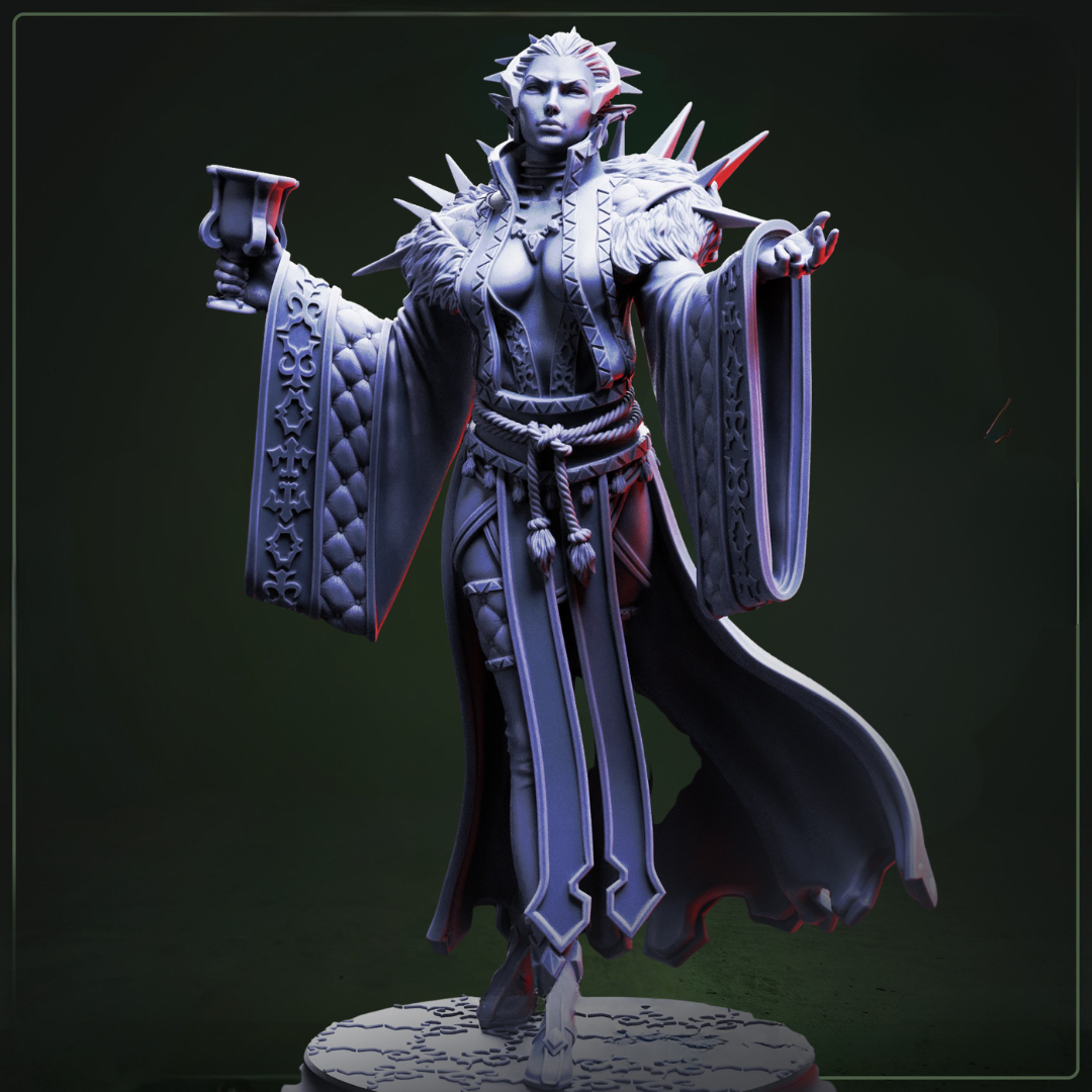 Baroness Noctra de Blanc Vampire Noblewoman D&D miniatuur - regal vampier aristocraat met elaborate gown en noble bearing, premium DND miniaturen fantasy character voor gothic court intrigue TTRPG campaigns uit Nederland bij Quest & Craft
