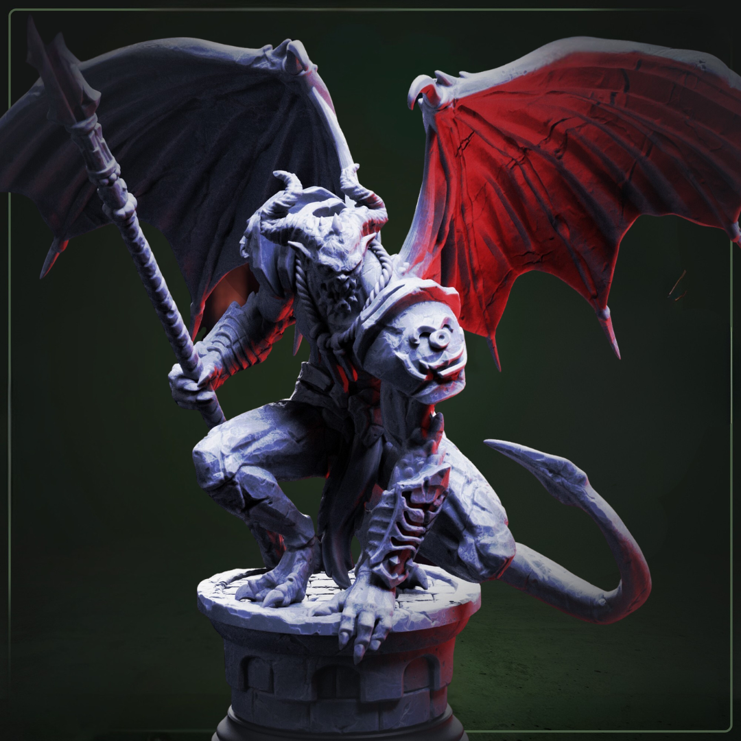 Bell Tower Gargoyle Sentinel of Castle Beaufax D&D miniatuur - imposante stone guardian met uitgespreide vleugels en weathered features, premium DND miniaturen fantasy castle protector voor gothic TTRPG campaigns uit Nederland bij Quest & Craft"