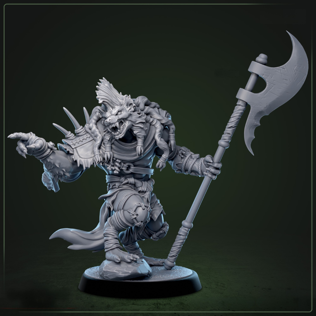 Boneyard Gnoll 5 - razende gnoll-krijger, hanekam, vijfde figuur uit Bloodstone Valley warband collectie voor epische tabletop encounters