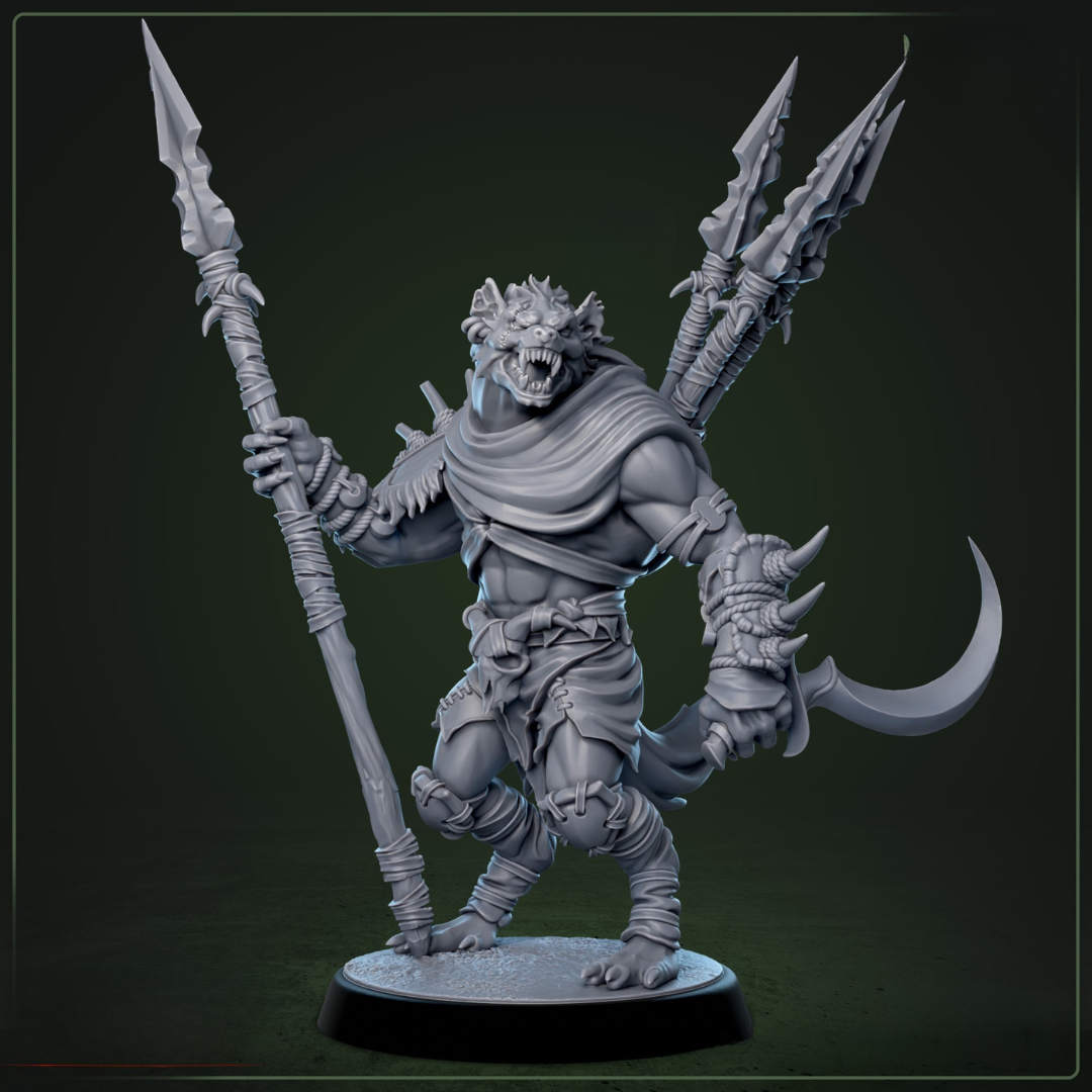 Boneyard Gnoll Stalker 5 - gnoll-stalker in afwachtende houding, vijfde miniatuur uit Bloodstone Valley warband collectie voor epische tabletop battles