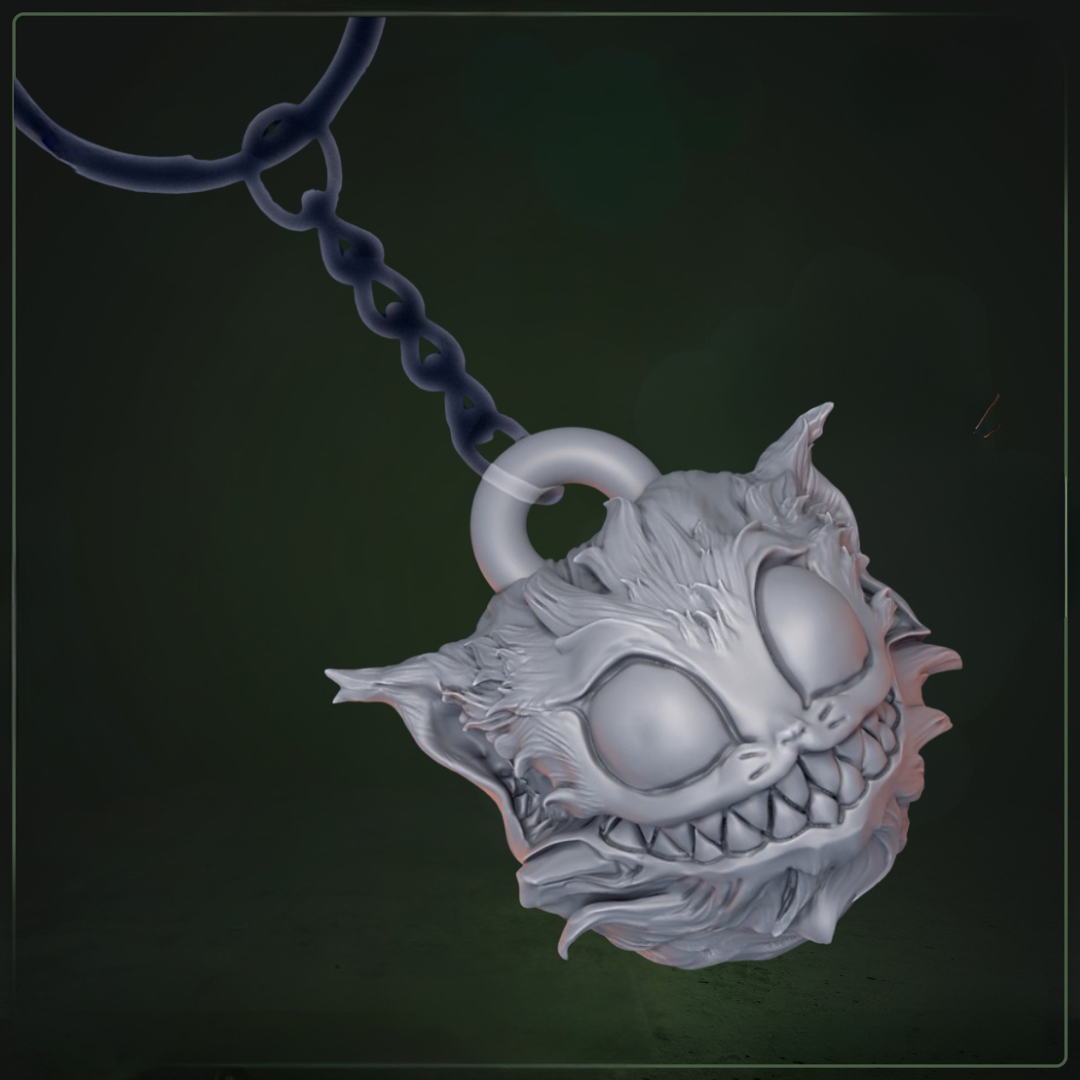 Cheshire Cat Keyring fantasy sleutelhanger - Quest & Craft - mystieke D&D prop uit The Whisperwoods collectie, hoogdetail resin accessoire voor tabletop RPG en cosplay