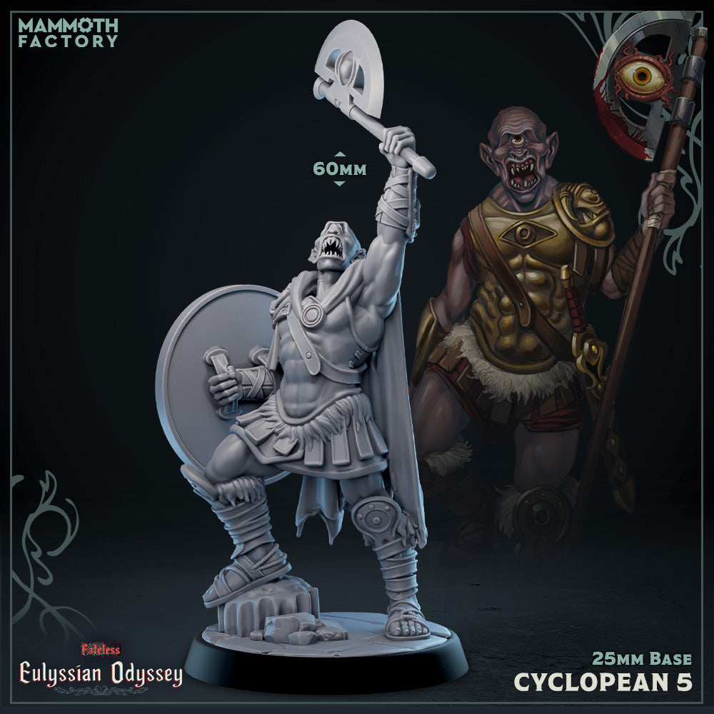 Cyclopean 5 D&D miniatuur - Houd bijl hoog in de lucht-complete mythologische cyclopen warband uit Eulyssian Odyssey set, Nederlandse kwaliteit Quest & Craft miniaturen nederland voor legendarische encounters