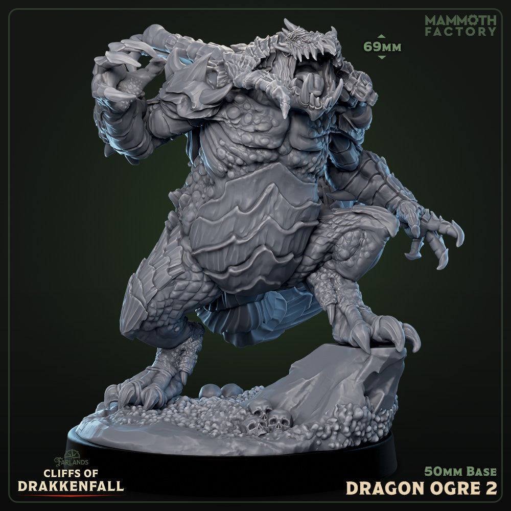 Dragon Ogre 2 D&D miniatuur - draconische ogre mutant met reptielachtige transformatie, fantasy miniaturen boss monster voor epische encounters bij Quest & Craft