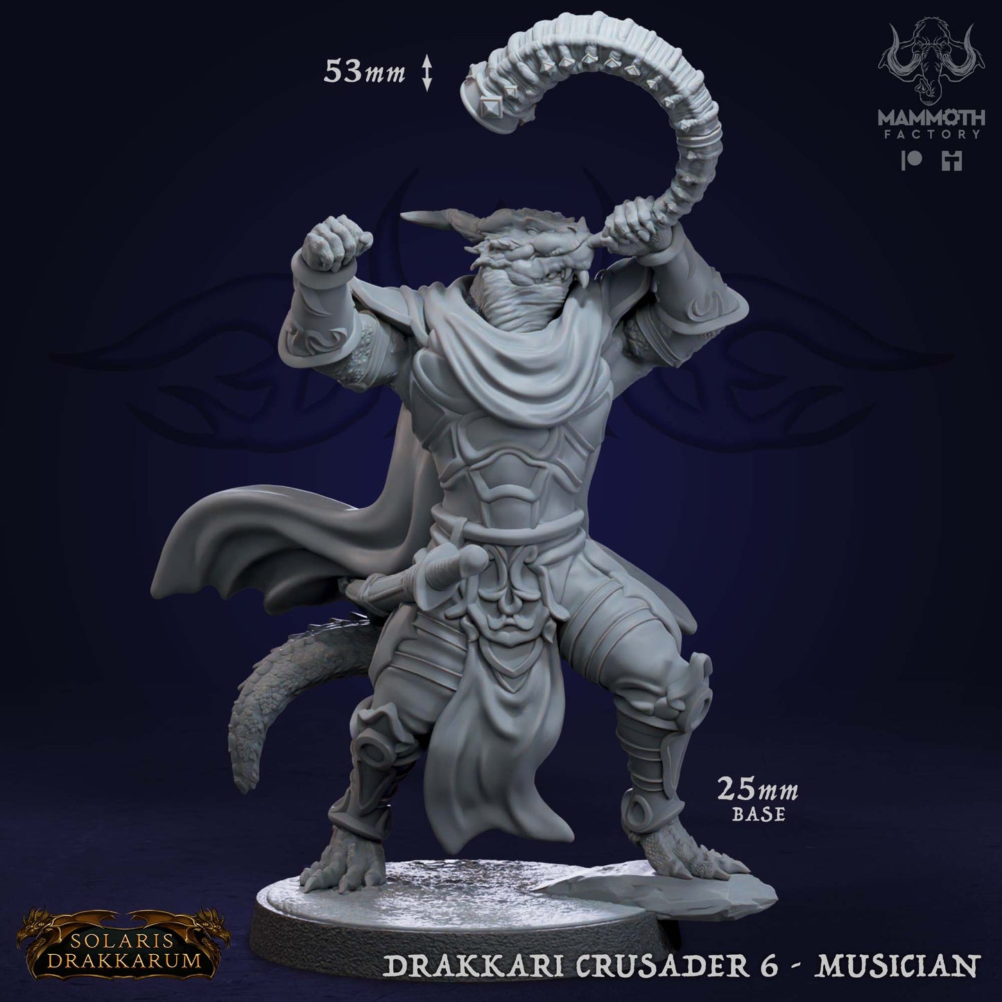Drakkari Crusader 6 Musician D&D miniatuur - dragonkin muzikant uit crusader warband, speciale rol DND miniaturen voor georganiseerde religious encounters bij Quest & Craft