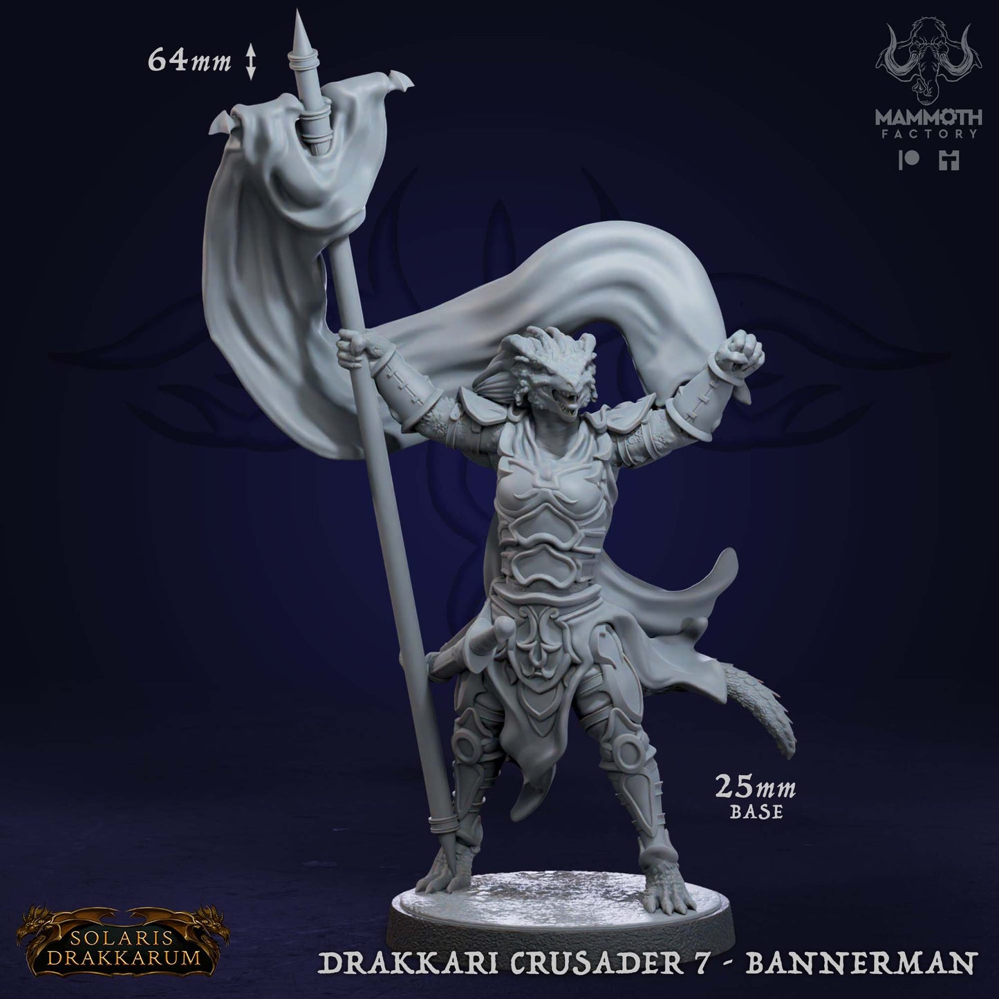 Drakkari Crusader 7 Bannerman D&D miniatuur - dragonkin vaandeldrager uit crusader warband, militaire DND miniaturen voor tactische holy formaties van Quest & Craft