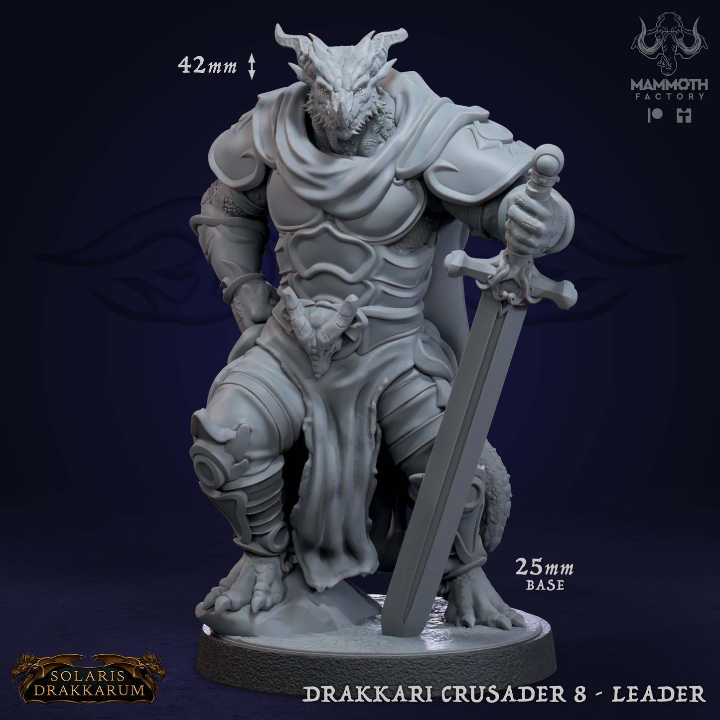 Drakkari Crusader 8 Leader D&D miniatuur - complete dragonkin crusader warband uit Solaris Drakkarum set, Nederlandse kwaliteit Quest & Craft miniaturen nederland voor holy warrior encounters