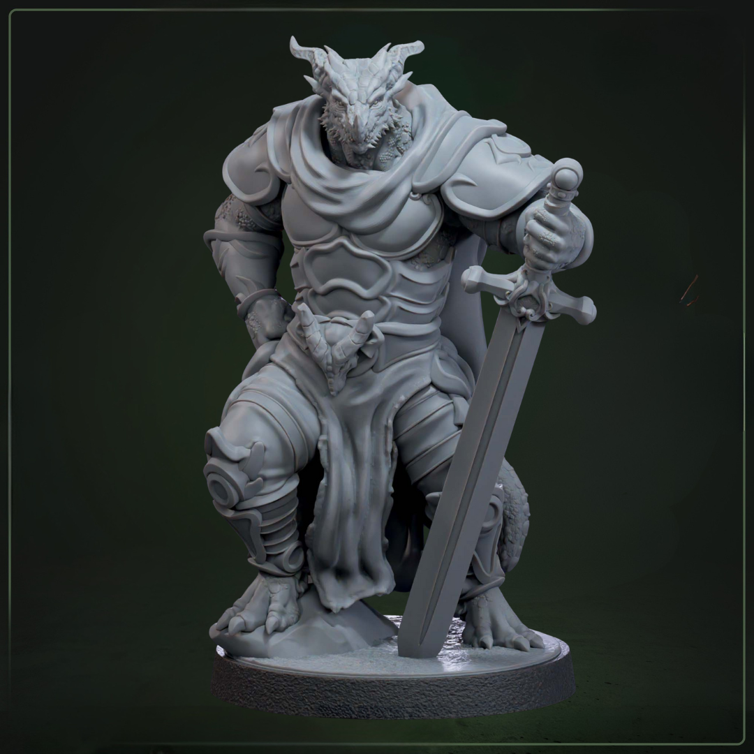 Drakkari Crusader 8 Leader D&D miniatuur - complete dragonkin crusader warband uit Solaris Drakkarum set, Nederlandse kwaliteit Quest & Craft miniaturen nederland voor holy warrior encounters