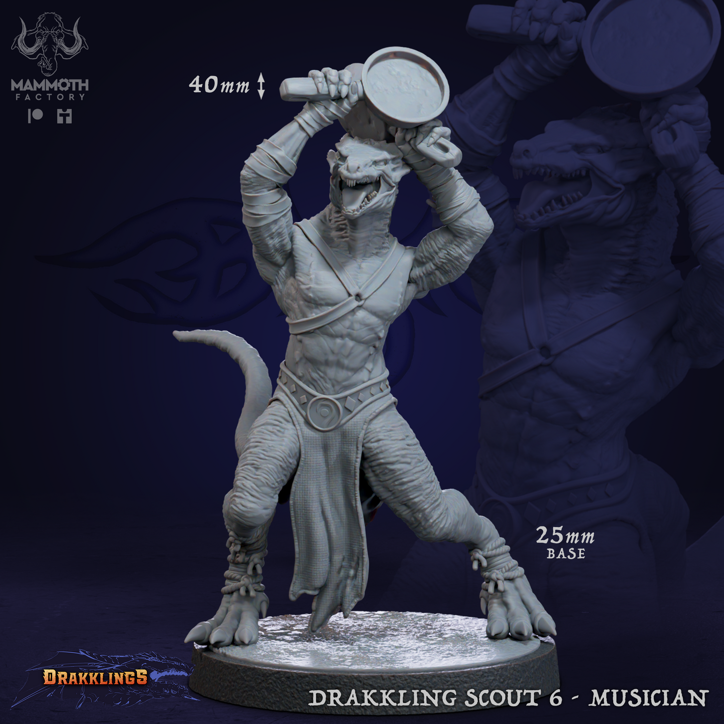Drakkling Scout 6 Musician D&D miniatuur - drakkling muzikant uit scout warband, speciale rol DND miniaturen voor georganiseerde encounters bij Quest & Craft