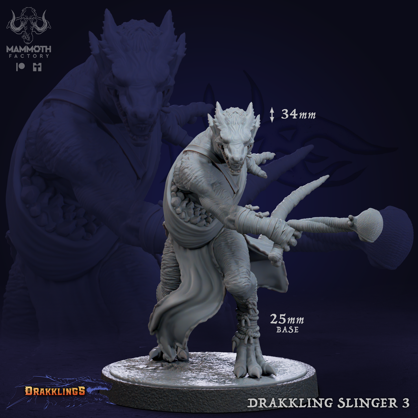 Drakkari Slinger 3 D&D miniatuur - strategische drakkling jager uit Dragons Keep collectie, TTRPG miniaturen voor Dungeons & Dragons van Quest & Craft