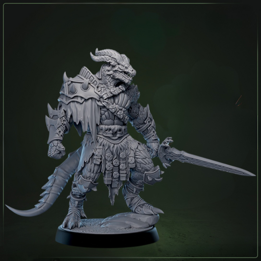 Dreadscale Raider 1 D&D miniatuur - elite draconische krijger uit Cliffs of Drakkenfall collectie, hoogdetail resin DND miniaturen voor fantasy tabletop RPG van Quest & Craft