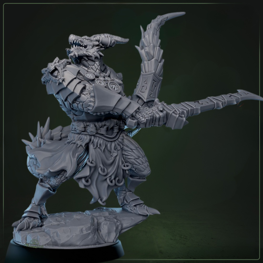 Dreadscale Warlord Zonder Vleugels D&D miniatuur - tactische draconische commandant uit Cliffs of Drakkenfall, strategische generaal DND miniaturen voor Dungeons & Dragons encounters bij Quest & Craft