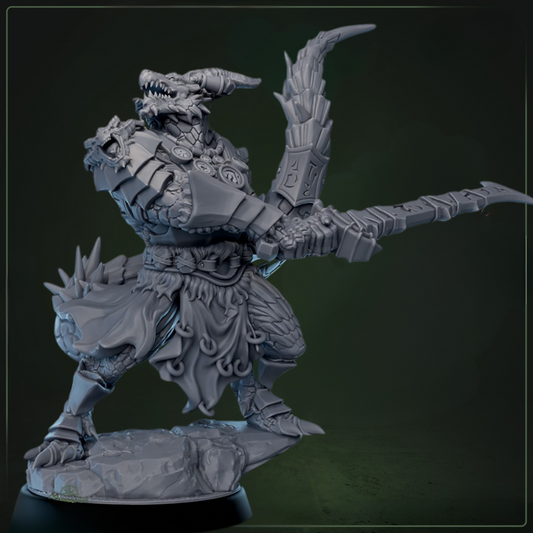 Dreadscale Warlord Zonder Vleugels D&D miniatuur - tactische draconische commandant uit Cliffs of Drakkenfall, strategische generaal DND miniaturen voor Dungeons & Dragons encounters bij Quest & Craft