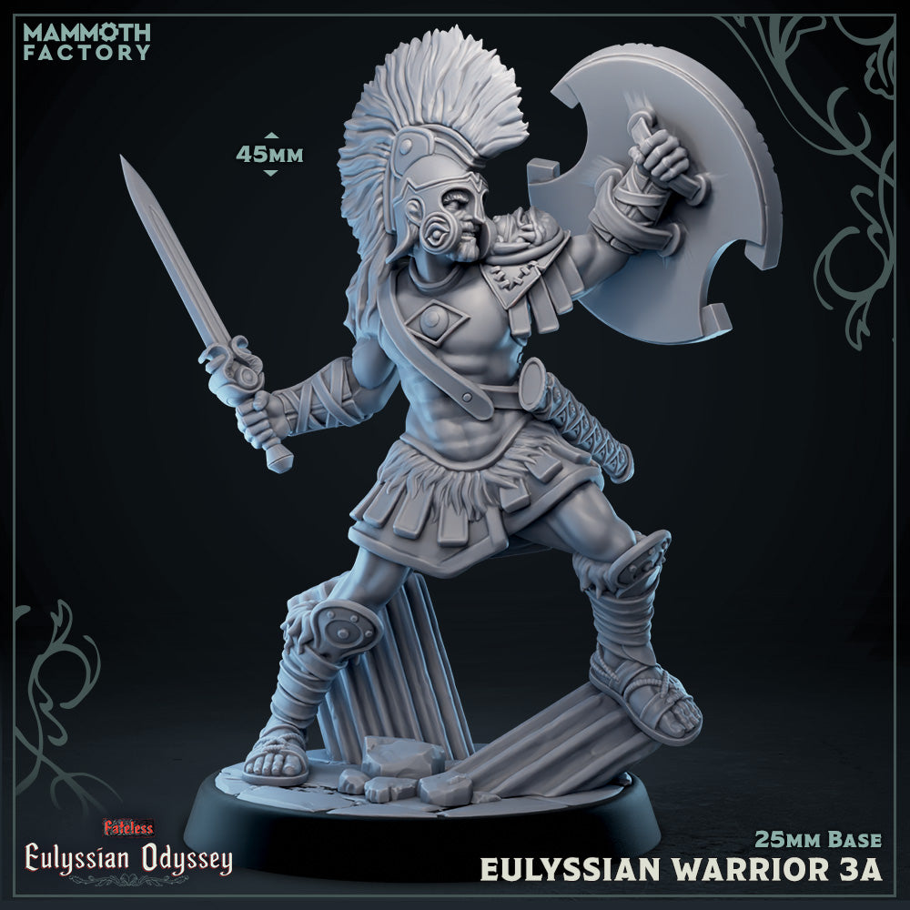 Eulyssian Warriors 3A D&D miniatuur - zwaard en schild- falanx krijger met authentieke Griekse wapenrusting, TTRPG miniaturen uit Eulyssian Odyssey bij Quest & Craft