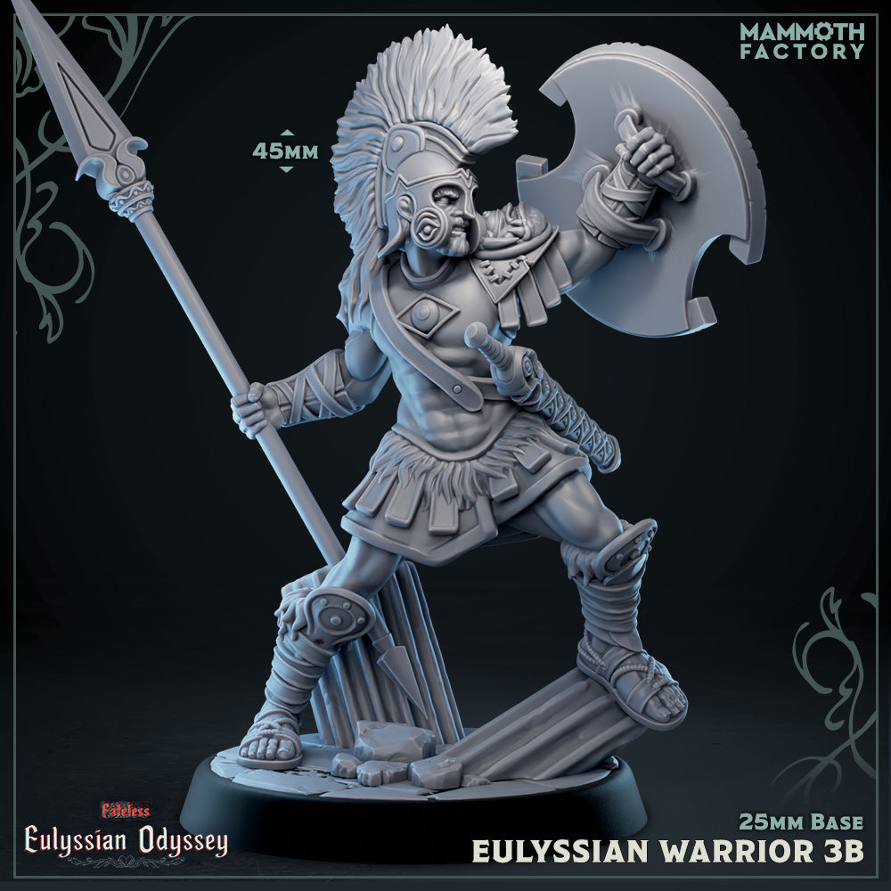 Eulyssian Warriors 3B D&D miniatuur - Speer en schild- falanx krijger met authentieke Griekse wapenrusting, TTRPG miniaturen uit Eulyssian Odyssey bij Quest & Craft