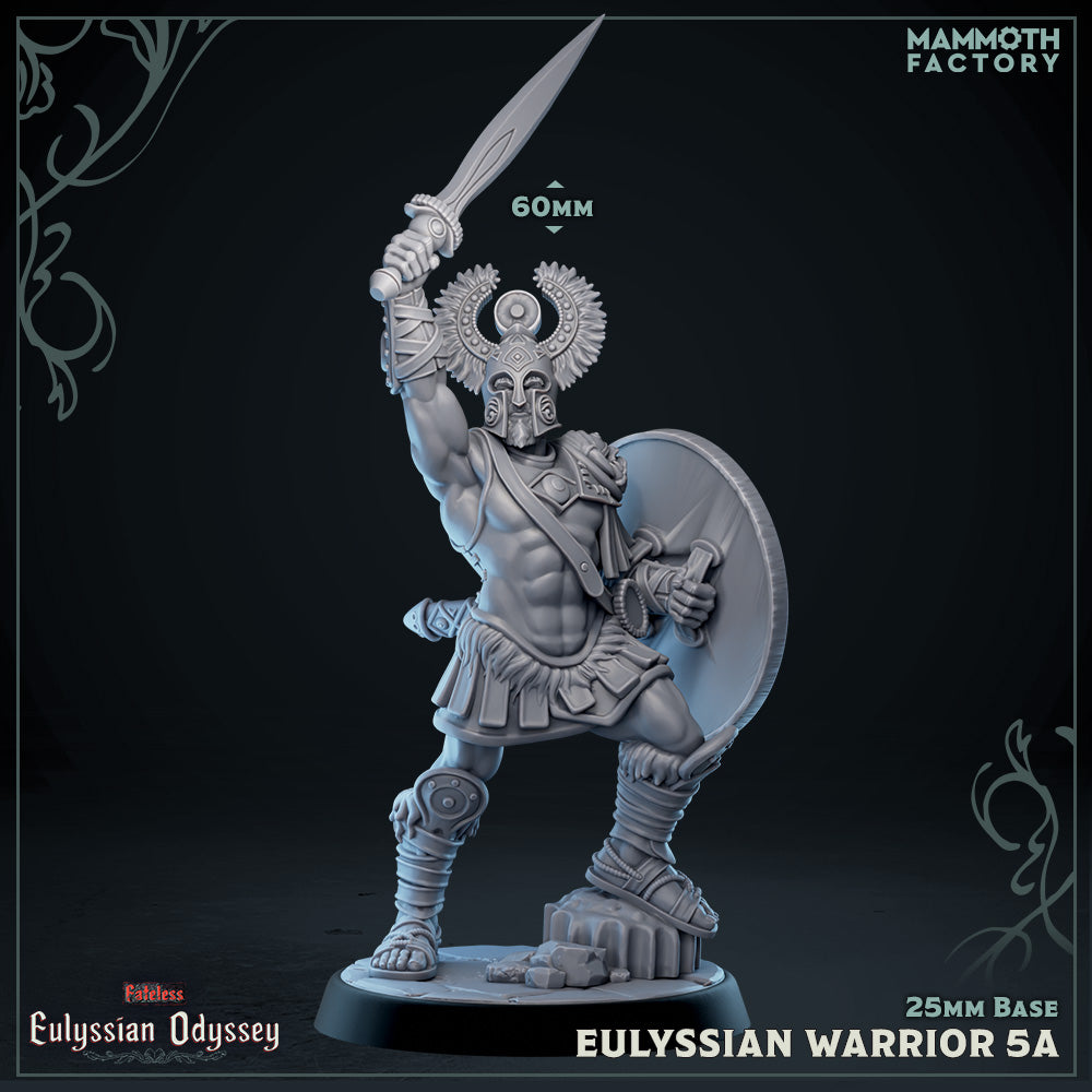 Eulyssian Warriors 5A D&D miniatuur - zwaard in de lucht - mythologische Griekse held uit complete warband, TTRPG miniaturen voor heroïsche encounters van Quest & Craft