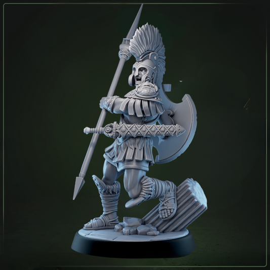 Eulyssian Warriors 1B D&D miniatuur - met speer in verdediging-alternatieve pose Griekse strijder uit warband set, fantasy miniaturen voor klassieke encounters bij Quest & Craft