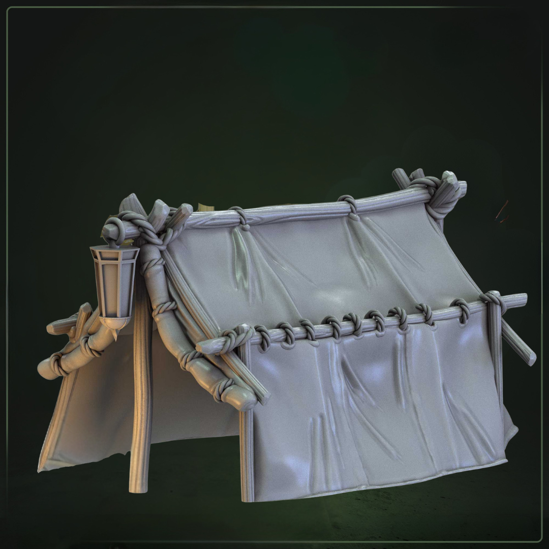 Fantasy Tent Terrein D&D miniatuur - tabletop terrein kampement tent uit 3D Tabletop Terrein collectie, hoogdetail resin DND miniaturen terrein voor wilderness fantasy tabletop RPG van Quest & Craft