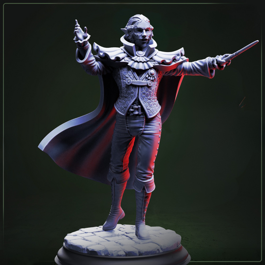 Ferdinand Vandame Vampiric Virtuoso D&D miniatuur - gemaskerd bal - charismatische artistieke vampier met refined attire en creative posture, premium DND miniaturen fantasy cultural NPC voor sophisticated TTRPG campaigns uit Nederland bij Quest & Craft
