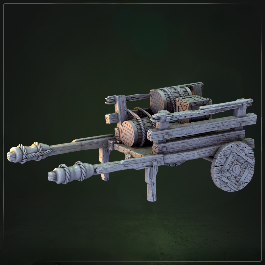 Houten Kar Terrein D&D miniatuur - authentieke tabletop terrein scenery uit 3D Tabletop Terrein collectie, hoogdetail resin DND miniaturen terrein voor immersieve fantasy tabletop RPG van Quest & Craft