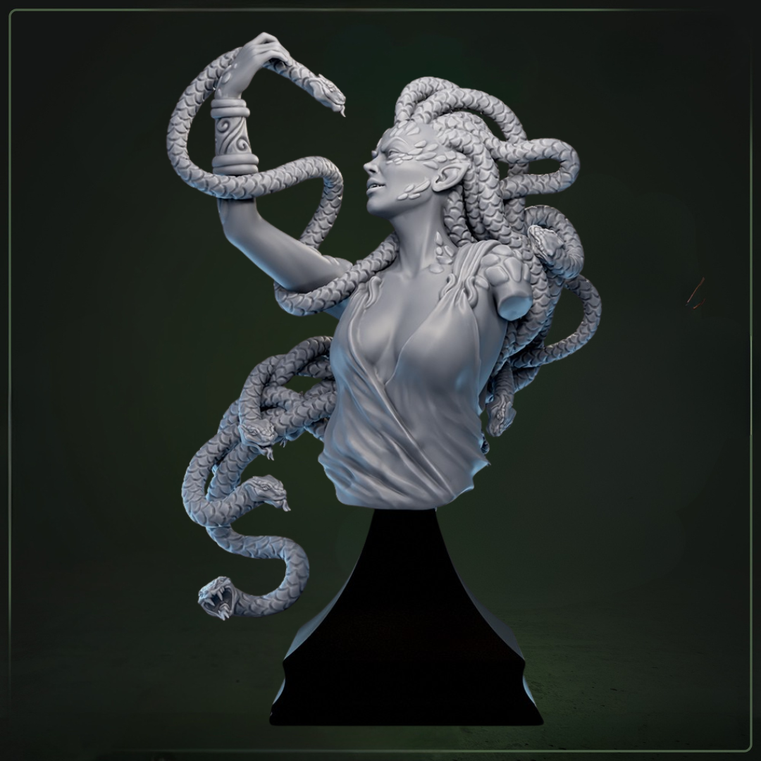 Megorga Bust D&D miniatuur - premium character bust gorgon queen met slangenhaar, hoogdetail resin DND miniaturen bust voor verzamelaars van Quest & Craft