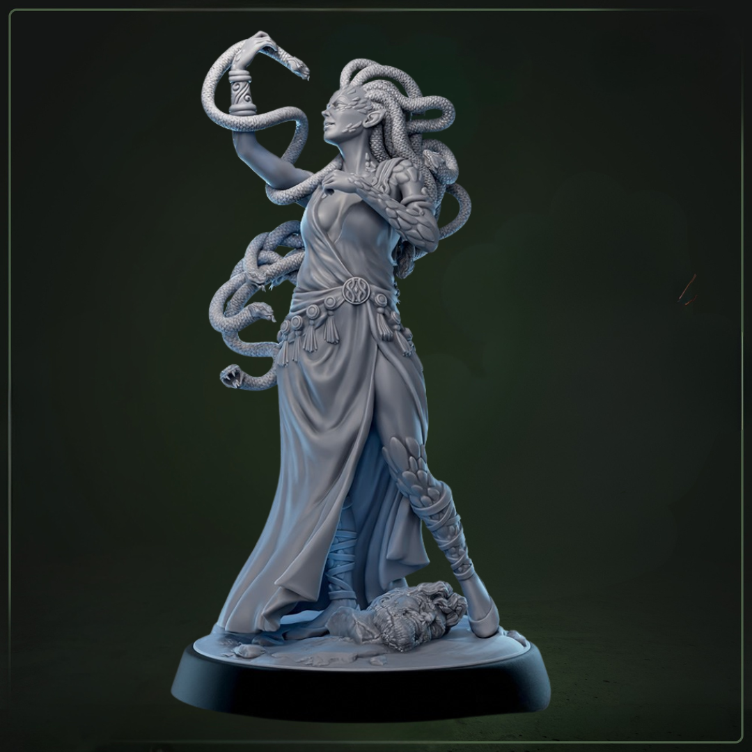 Megorga Gorgon Sorceress - D&D miniatuur - mythologische gorgon tovenares met slangenhaar uit Eulyssian Odyssey collectie, hoogdetail resin DND miniaturen voor fantasy tabletop RPG van Quest & Craft
