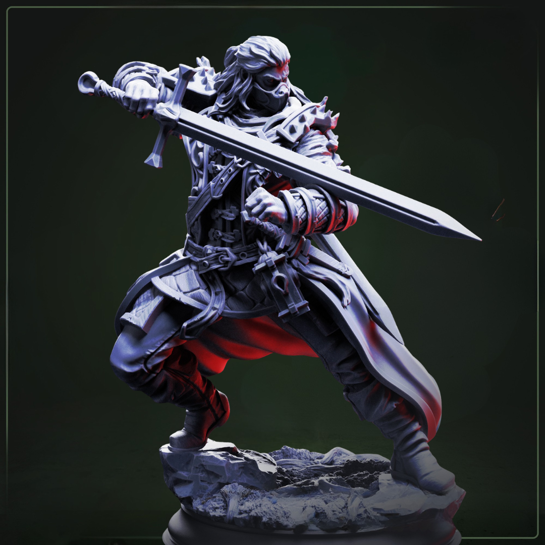 Mortimer Who Danced With Death D&D miniatuur - with mask- mysterieuze death figure met flowing robes en otherworldly expression, premium DND miniaturen fantasy necromantic character voor dark mystical TTRPG campaigns uit Nederland bij Quest & Craft