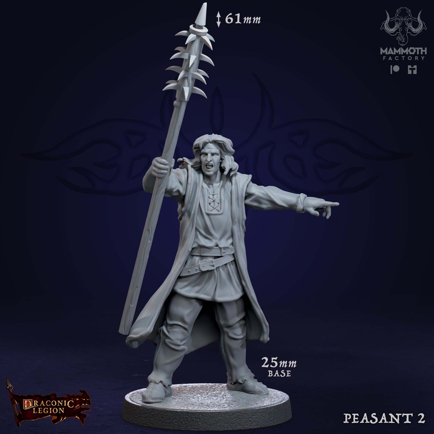 Peasant 2 D&D miniatuur - NPC villager met eenvoudige wapens uit peasants warband set, fantasy miniaturen voor village encounters bij Quest & Craft
