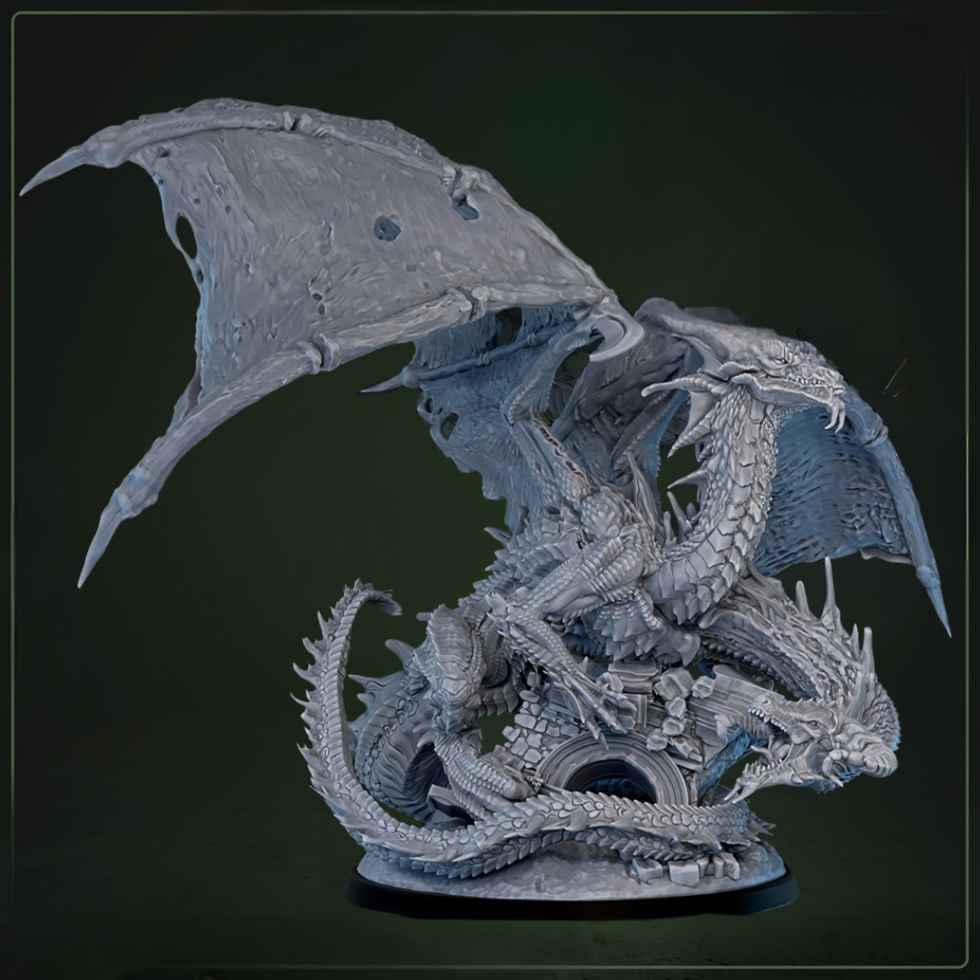 Sagerasa D&D miniatuur - legendarische tweekoppige draak large scale boss uit Cliffs of Drakkenfall collectie, hoogdetail resin DND miniaturen voor fantasy tabletop RPG van Quest & Craft