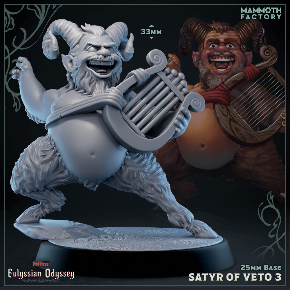 Satyrs of Veto 3 D&D miniatuur - harp in hand - ondeugende wezen uit Eulyssian Odyssey warband, TTRPG miniaturen voor Dungeons & Dragons van Quest & Craft