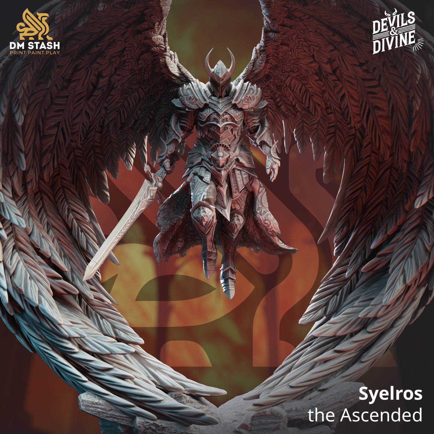 Syelros The Ascended D&D miniatuur - majestueuze transcendent being met divine radiance uit Feet First Into Hell campagne, premium DND miniaturen fantasy ascended character voor TTRPG spiritual encounters uit Nederland bij Quest & Craft
