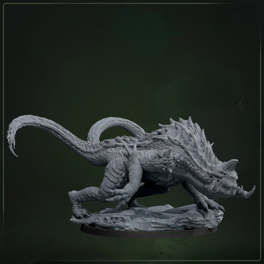 Urekari Siege Drake 2 D&D miniatuur - belegeringskrachtige draconische warbeast met twin-tails, premium DND miniaturen voor epische encounters bij Quest & Craft