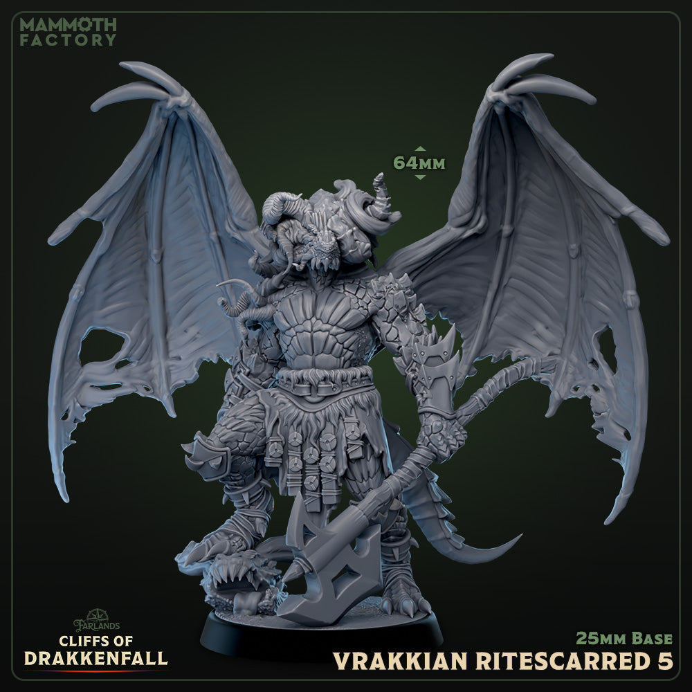 Vrakkian Ritescarred D&D miniatuur model 5 - complete warband krijger uit Cliffs of Drakkenfall set, Nederlandse kwaliteit Quest & Craft miniaturen nederland voor donkere encounters
