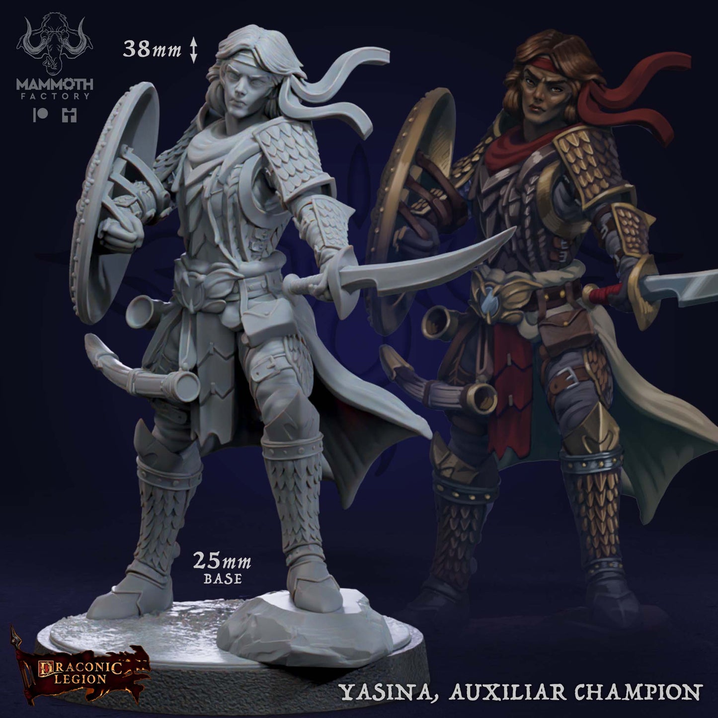 Yasina Auxiliar Leider D&D miniatuur - strategische vrouwelijke commandant van de Draconic Legion, hoogdetail resin DND miniaturen voor fantasy tabletop RPG van Quest & Craft