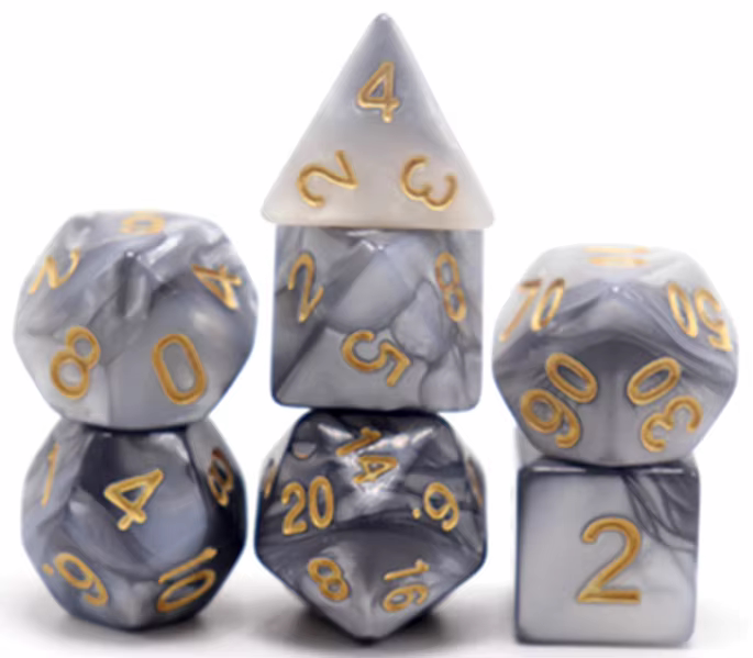Black & Grey dobbelstenen met gouden cijfers – Donkere Dice Set