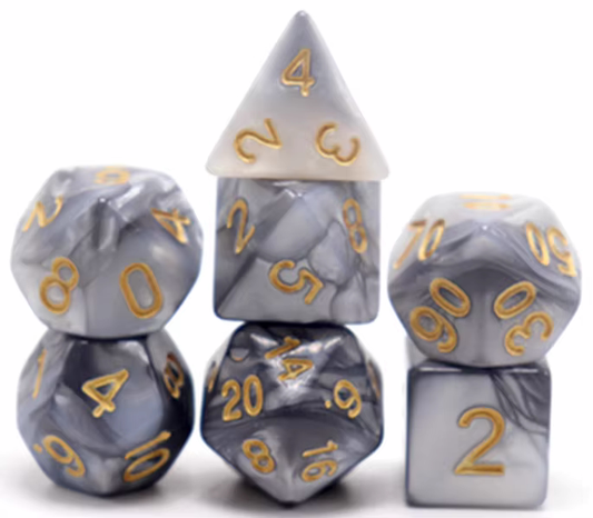 Black & Grey dobbelstenen met gouden cijfers – Donkere Dice Set