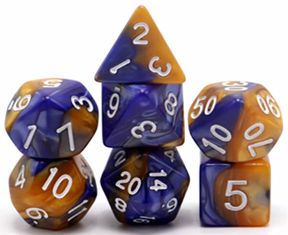 Blue & Gold dobbelstenen met witte cijfers – RPG Dice Set