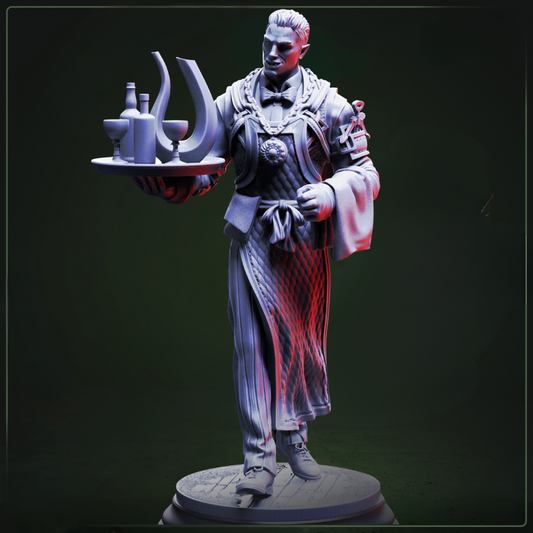 Aimar Batteux Vampiric Vintner D&D miniatuur - elegante vampier NPC met sophisticated winemaker appearance, premium DND miniaturen fantasy character voor gothic TTRPG campaigns uit Nederland bij Quest & Craft