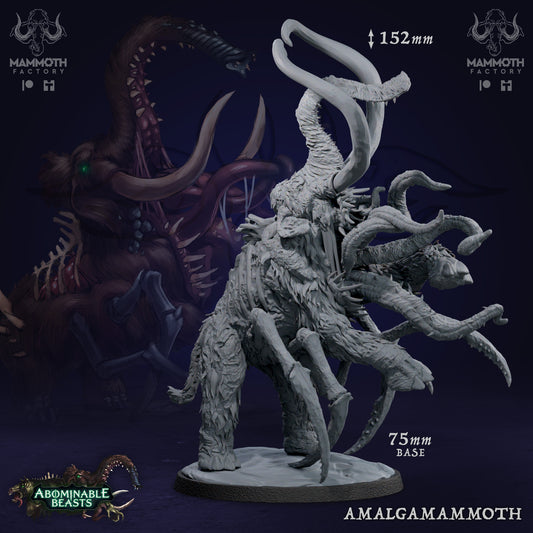 Amalgammamoth Mutant Behemoth D&D miniatuur - kolossale large scale boss monster uit Abominable Beasts collectie, hoogdetail resin DND miniaturen voor fantasy tabletop RPG van Quest & Craft
