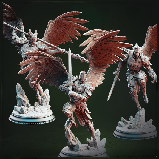 Angels of Syelden Hemelse Krijgers D&D miniaturen - majestueuze celestiale engelen met goddelijke kracht uit Feet First Into Hell campagne, premium DND miniaturen fantasy krijgers voor TTRPG adventures uit Nederland bij Quest & Craft
