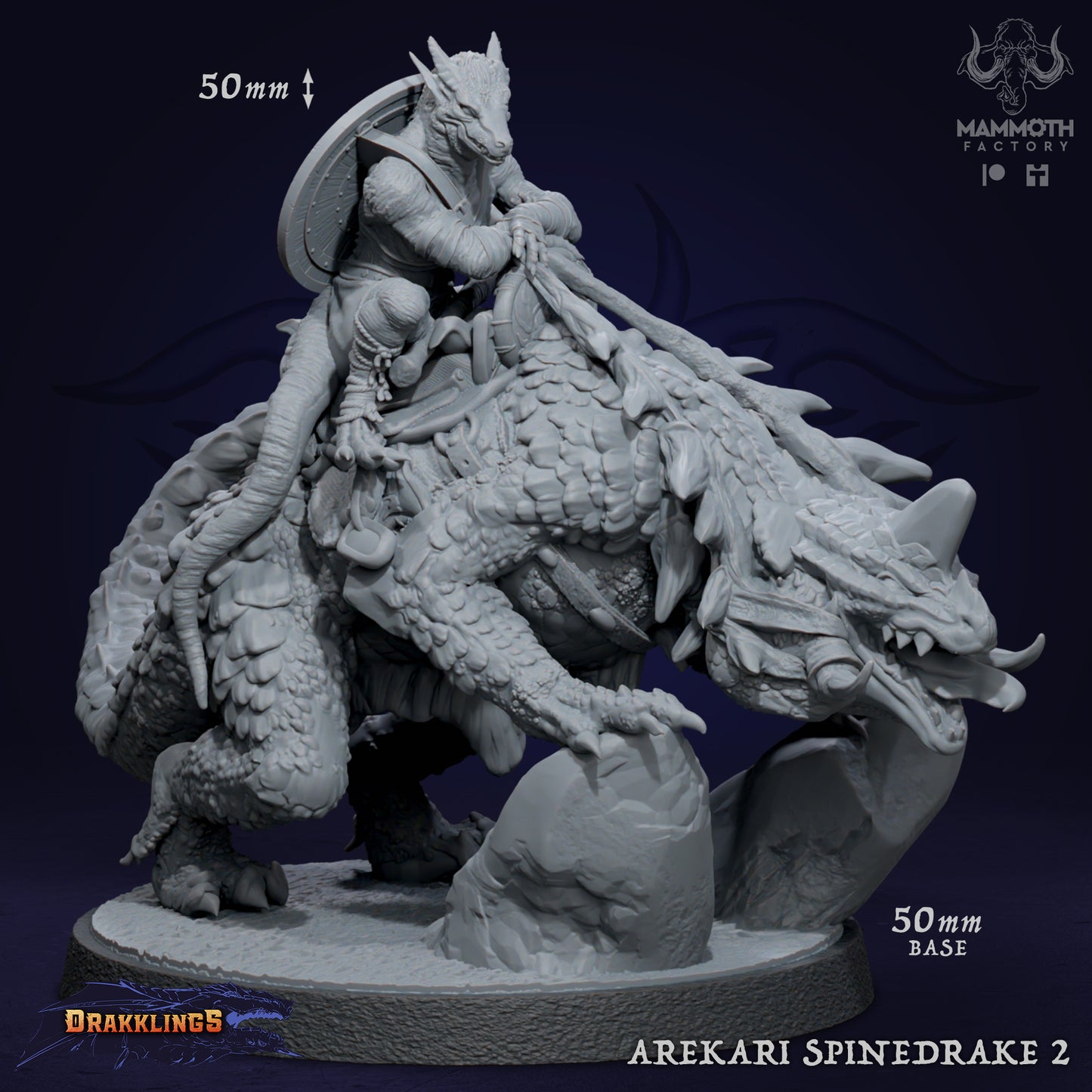 Arekari Spinedrake 2 D&D miniatuur - klimpt op stenen - woestijn drake met spine attacks uit warband set, 50mm fantasy miniaturen voor medium encounters bij Quest & Craft
