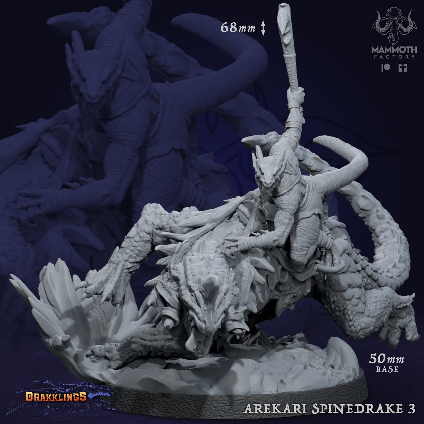 Arekari Spinedrake 3 D&D miniatuur - in achtervolging - complete spinedrake warband uit Drakklings of Dragons Keep collectie, Nederlandse kwaliteit Quest & Craft miniaturen nederland voor drake encounters
