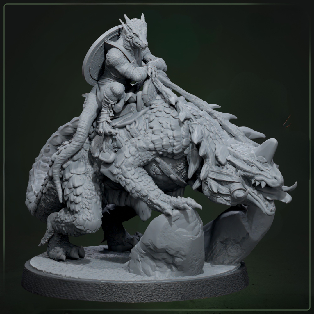 Arekari Spinedrake 2 D&D miniatuur - klimpt op stenen - woestijn drake met spine attacks uit warband set, 50mm fantasy miniaturen voor medium encounters bij Quest & Craft
